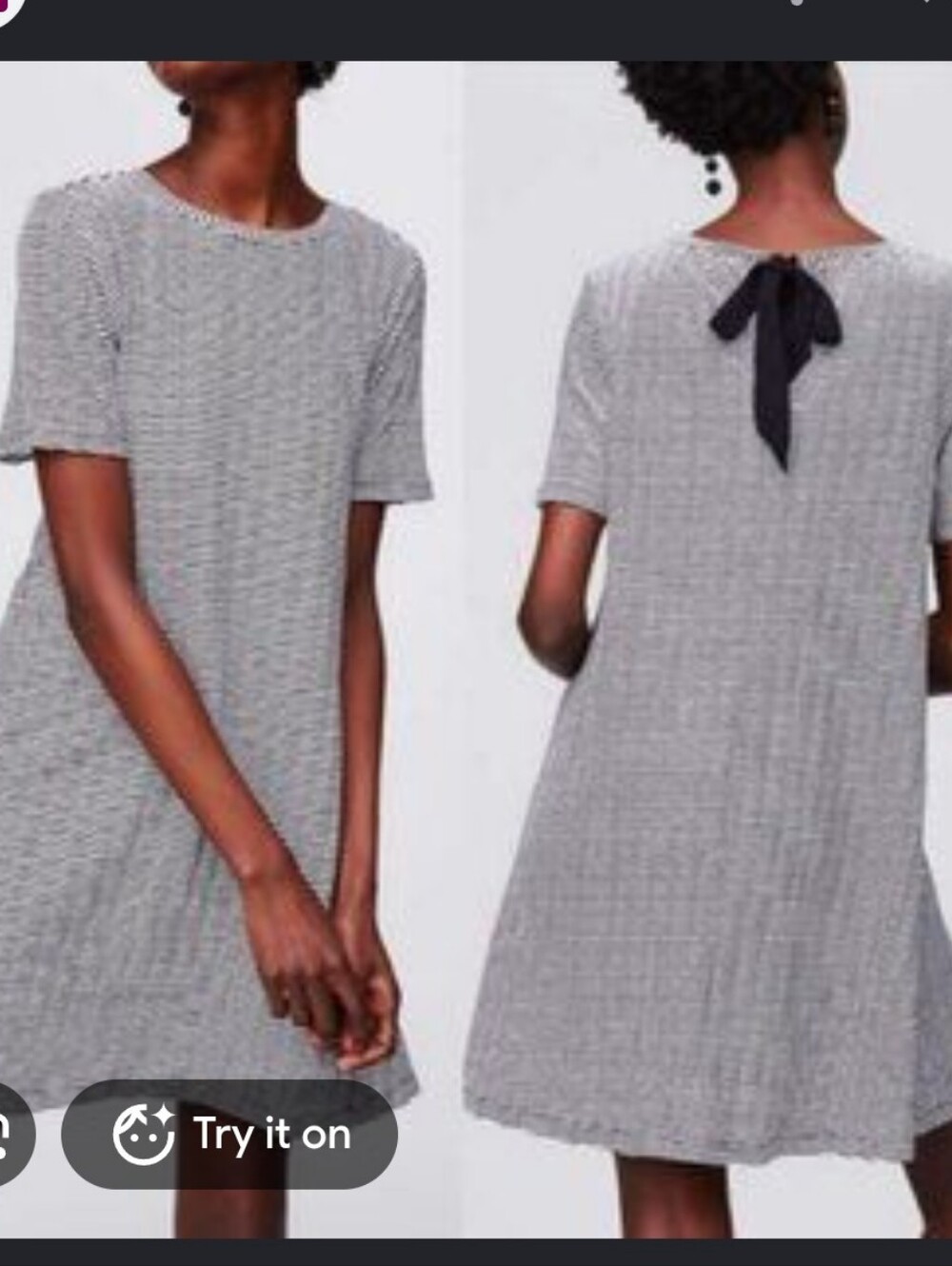 LOFT Black and White Striped Short-Sleeve Tie-Back Dress